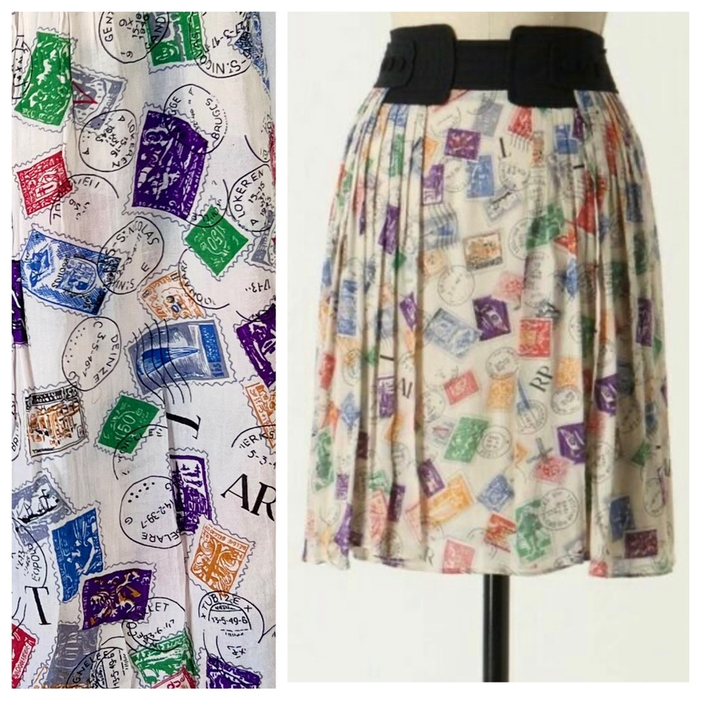 Anthropologie Edme & Esyllte AirMail Skirt Postage Stamp Size 6